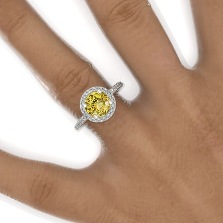 2 Carat Yellow Sapphire Halo Gold Engagement Ring Model 813-8