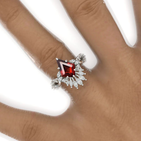 2.5 Carat Kite Ruby Halo 14K White Gold Engagement Ring