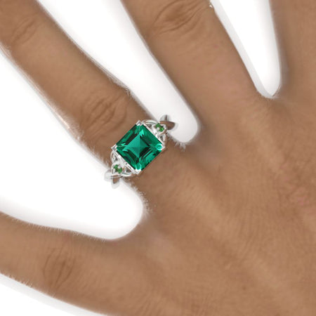 3 Carat Princess Emerald Celtic Engagement Ring 14K White Gold Ring Model 917-8x8