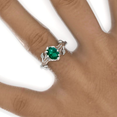 1.5 Carat Oval Emerald Twig Organic Shaped 14K Gold Engagement Promissory Ring Model 822-8x6
