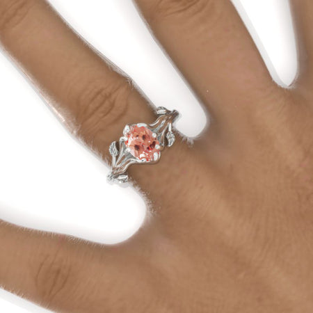 1.5 Carat Oval Peach Sapphire Twig Organic Shaped 14K Gold Engagement Promissory Ring Model 822-8x6