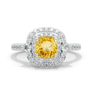 1 Carat Cushion Cut Vintage Style Double Halo Unique Moissanite White Gold Engagement Ring Model 823-6x6