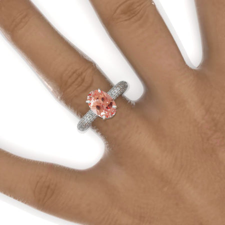 3 Carat Oval Peach Sapphire Halo 14K White Gold  Engagement Ring Model 919-10x7