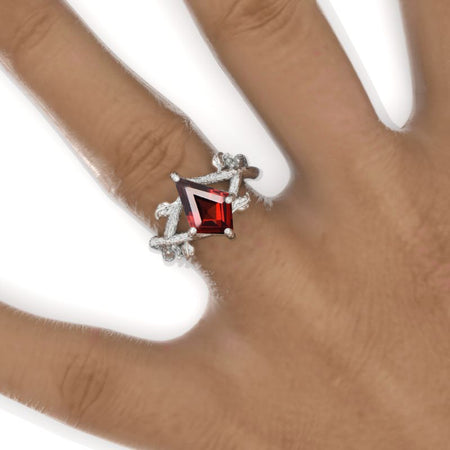 2.5 Carat Kite Ruby Twig Floral 14K White Gold Engagement Ring