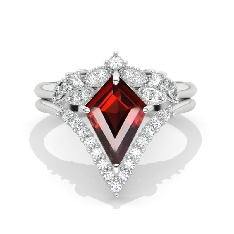 2.5 Carat Kite Moissanite Halo Engagement Ring Set. 2.5CT Fancy Kite Shape Moissanite Ring Set
