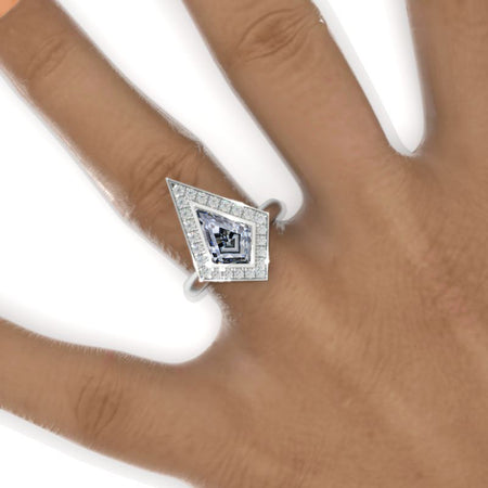 2.5 Carat Kite Gray Moissanite Halo Engagement Ring. 2.5CT Fancy Shape Bezel Gray Moissanite Ring
