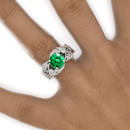 2 Carat Emerald Floral Twig 14K White Gold Engagement Ring
