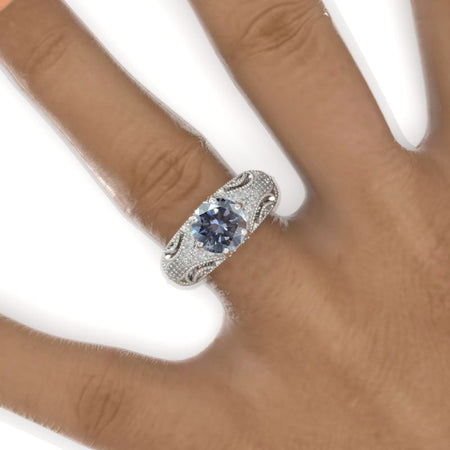 2 Carat Round Victorian Style Lace Shank Engagement Ring. Victorian 14K White Gold Ring