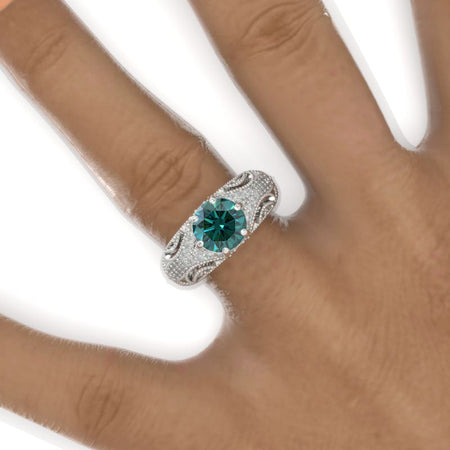 2 Carat Round Victorian Style Lace Shank Engagement Ring. Victorian 14K White Gold Ring Model 949-8