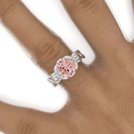 2 Carat Round Peach Sapphire Floral Twig Shank Engagement Ring Model-950
