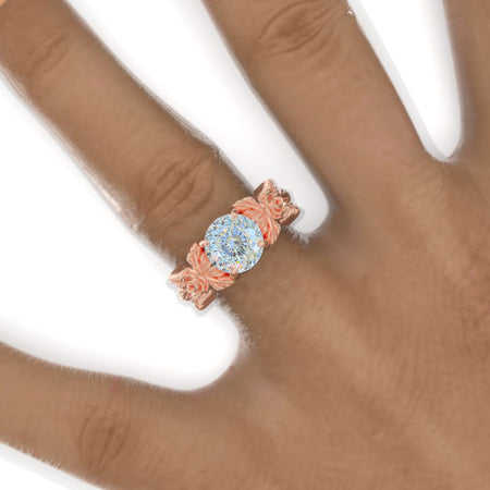 2 Carat Round Portuguese Cut LAB-Grown Diamond Rose Floral Twig Shank Engagement Ring Model-951