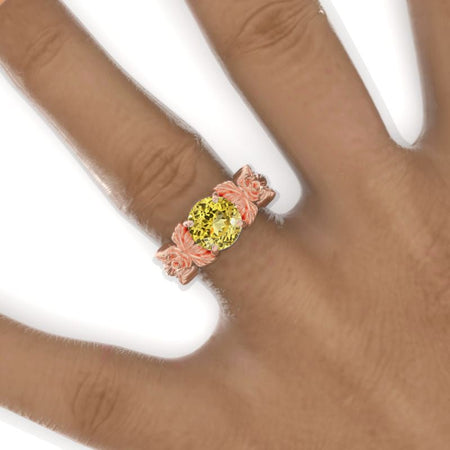 2 Carat Round Yellow Sapphire Rose Floral Twig Shank Engagement Ring Model-951