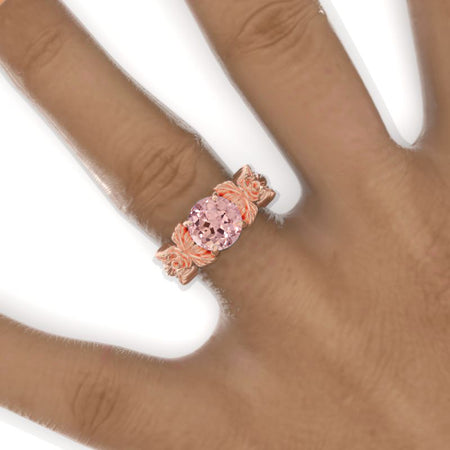 2 Carat Round Peach Sapphire Rose Floral Twig Shank Engagement Ring Model-951