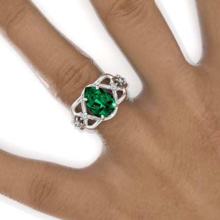 3 Carat Pear Emerald Twisted 14K White Gold Engagement Eternity Ring Model 966-11x7