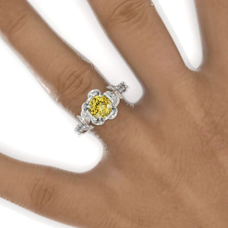 1.5 Carat Round Yellow Sapphire Floral Halo Engagement Ring Model 985-7