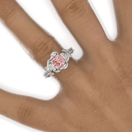 1.5 Carat Round Peach Sapphire Floral Halo Engagement Ring Model 985-7
