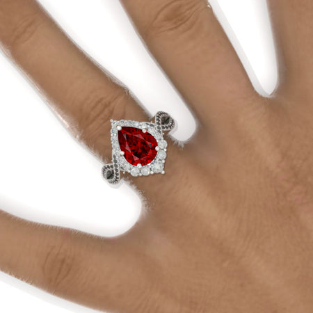 3 Carat Pear Ruby Twisted 14K White Gold Engagement Eternity Ring