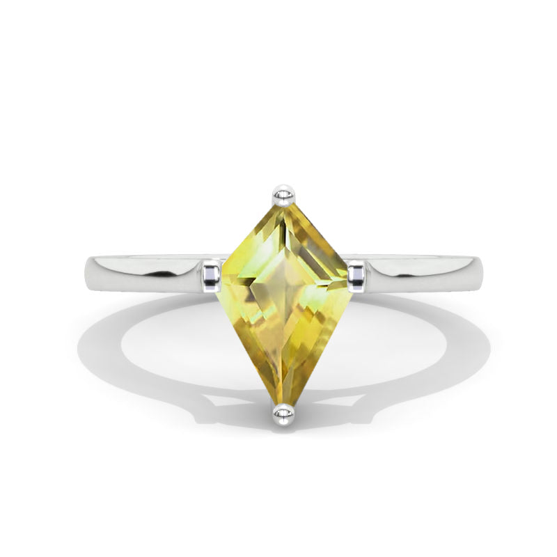 14K White Gold 2.5 Carat Kite Genuine Yellow Citrine Solitaire Engagement Ring Model 845-12x8