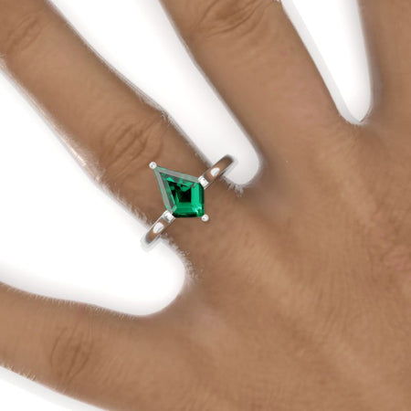 14K White Gold 2.5 Carat Kite Emerald Solitaire Engagement Ring Model 845-12x8