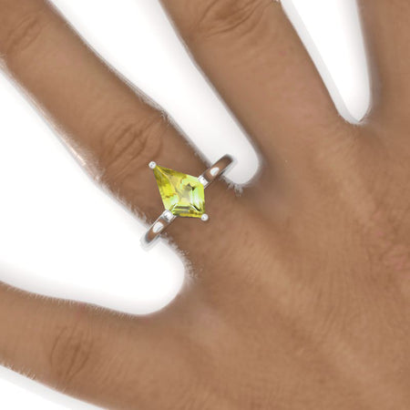 14K White Gold 2.5 Carat Kite Yellow Sapphire Solitaire Engagement Ring Model 845-12x8