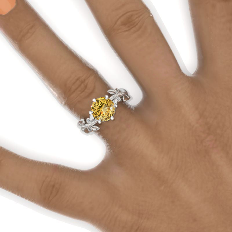 2 Carat  Floral Celtic Genuine Yellow Citrine Engagement Ring Model 848