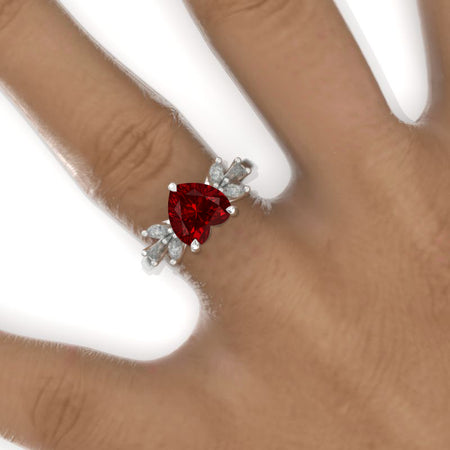 Heart Cluster Halo Ruby 14K Gold Engagement Ring