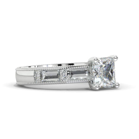 2 Carat Princess Cut Moissanite White Gold Vintage Style Engagement Ring