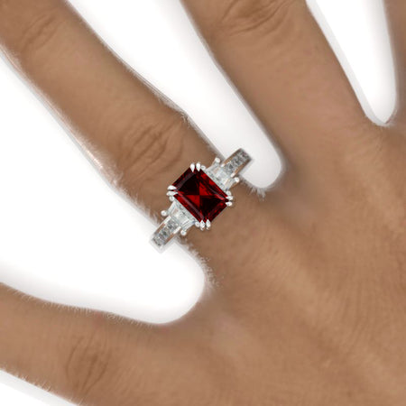 2 Carat Emerald Cut Ruby White Gold Engagement Ring