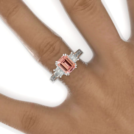 2 Carat Emerald Cut Peach Sapphire White Gold Engagement Ring Model 858-8x6 