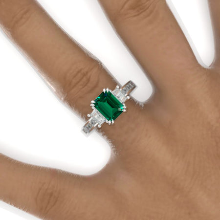 2 Carat Emerald Cut Emerald White Gold Engagement Ring Model 858-8x6