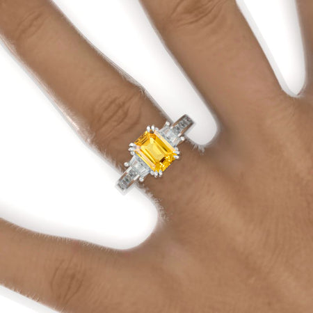 2 Carat Emerald Cut Yellow Sapphire White Gold Engagement Ring Model 858-8x6