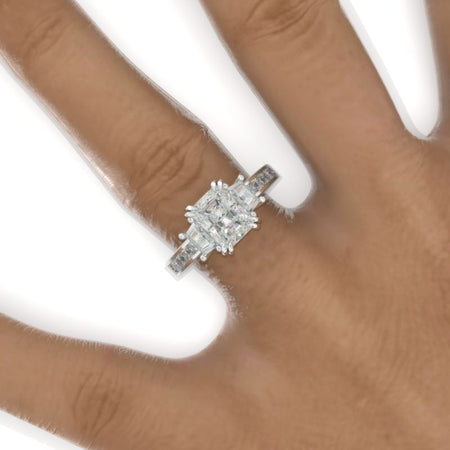 2 Carat Emerald Cut Moissanite White Gold Engagement Ring