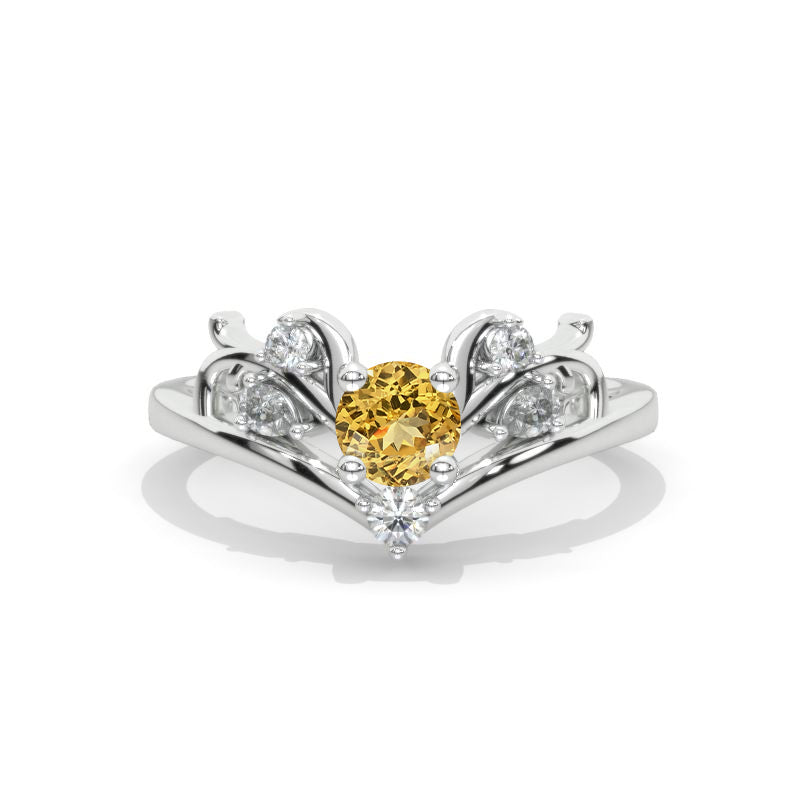 Floral Genuine Yellow Citrine Twisted Shank Gold Engagement Ring Model 862-6