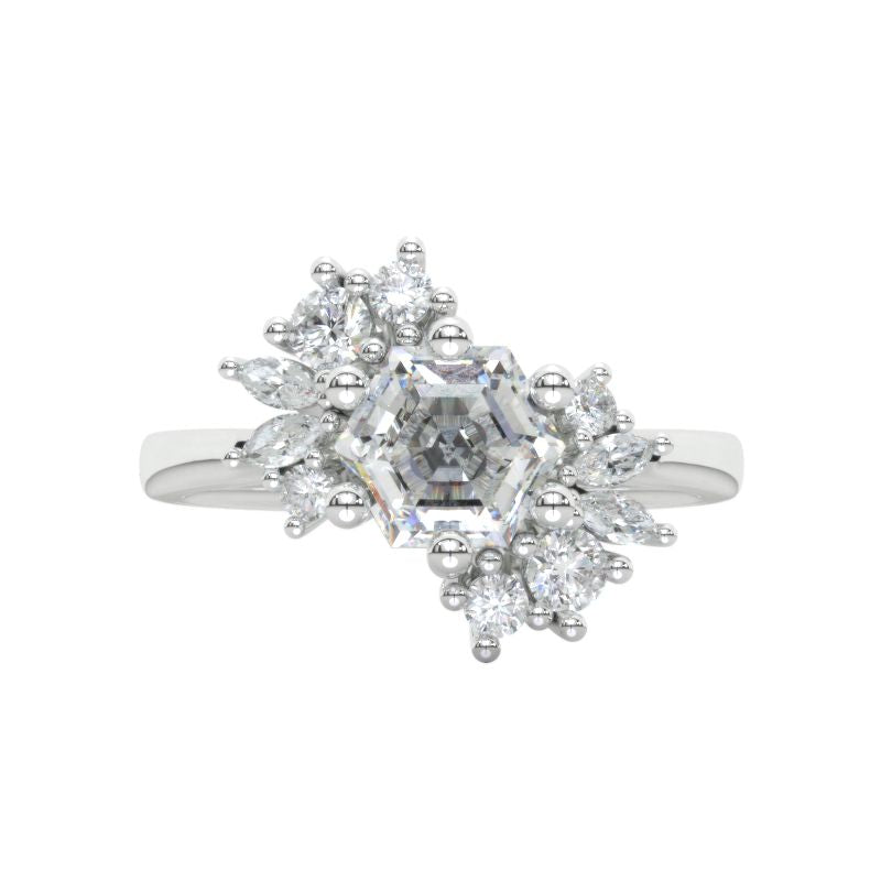 Flower Diamond Ring - Created CZ Diamond, Solid Silver, Vintage style –  Adina Stone Jewelry