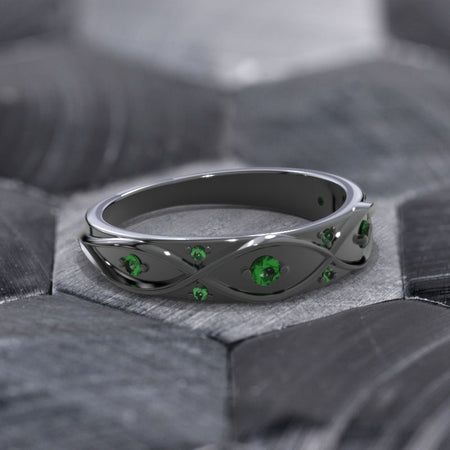 Celtic Emerald Wedding 14K Black Gold Ring