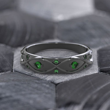 Celtic Emerald Wedding 14K Black Gold Ring