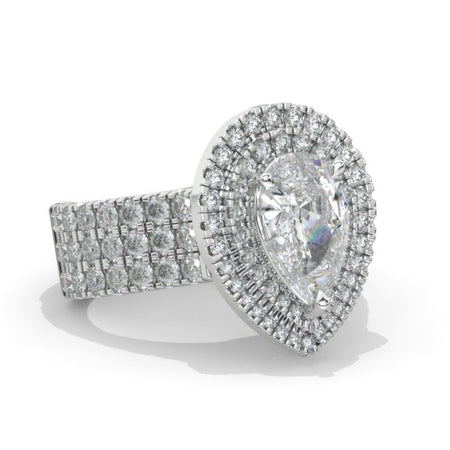 3 Carat Pear Cut Giliarto Moissanite Double Diamond Halo Engagement Ring