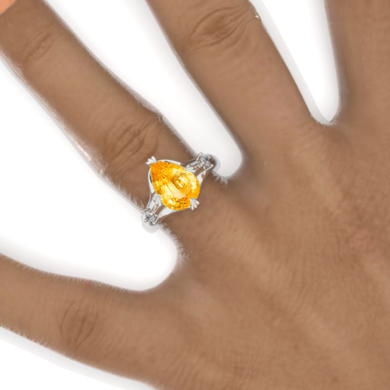 3 Carat Pear Genuine Yellow Citrine Floral Engagement Ring Model 987-11x8
