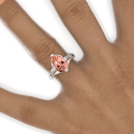 3 Carat Pear Peach Sapphire Floral Engagement Ring Model 987-11x8