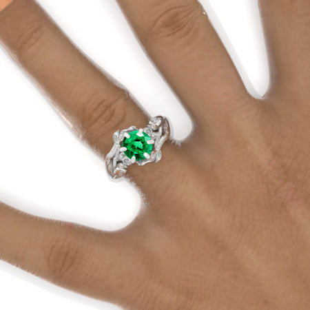 7mm Round Emerald Floral Twig Style Engagement Ring Model 992-7