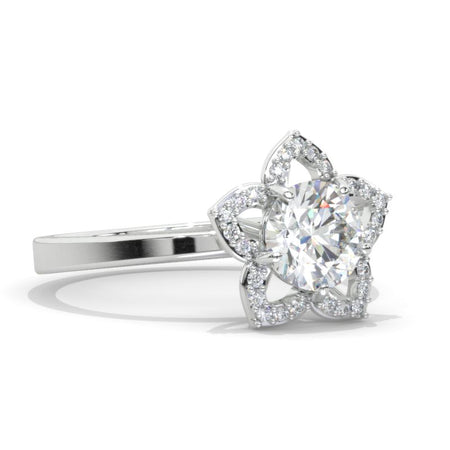 1 Carat Round Moissanite Floral Halo Engagement Ring
