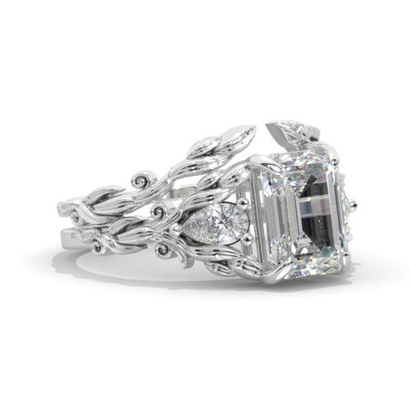 3 Carat Emerald Halo Giliarto Moissanite Floral Shank  White Gold Engagement Ring Set