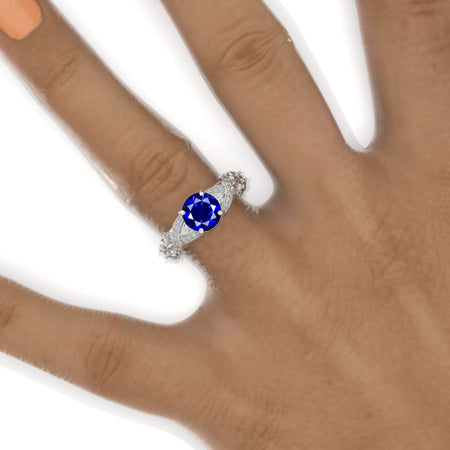 7mm Round Celtic Royal Blue Sapphire Twisted Shank Gold Engagement Ring Model 1105