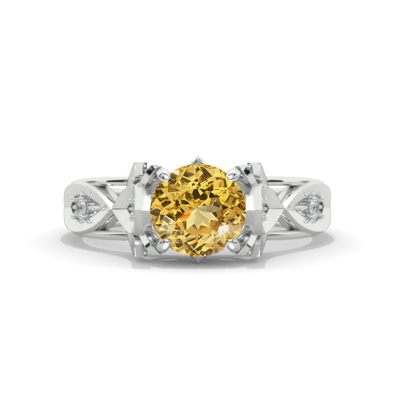 Round Celtic Genuine Yellow Citrine Floral Shank Gold Engagement Ring  Model 1106