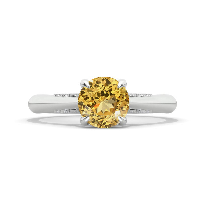Round Celtic Genuine Yellow Citrine Solitaire Gold Engagement Ring Model 1107