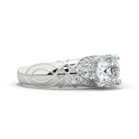 Round Celtic Moissanite Giliarto Floral Shank Gold Engagement Ring