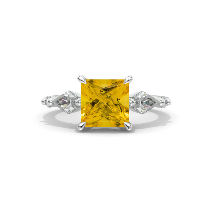 3 Carat Princess Cut Genuine Yellow Citrine Engagement Ring Model 873-8x8