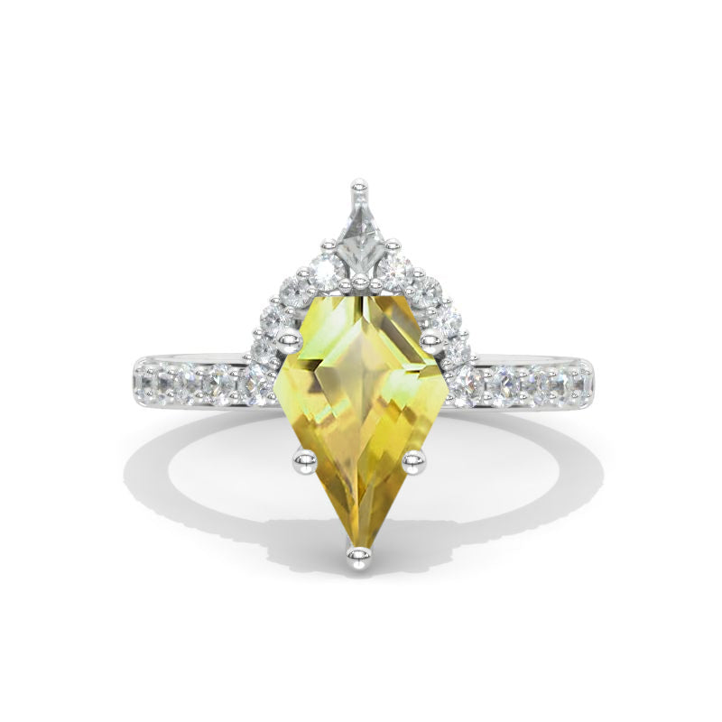 3CT Shield  Kite Genuine Yellow Citrine Halo Engagement Ring, Baguette Eternity Gold Ring Model 880-12x8
