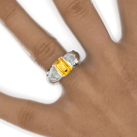 3 Carat Yellow Sapphire Men's Wing Gold Ring. Model 1109