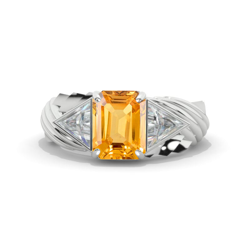 3 Carat Genuine Yellow Citrine Men's Wing Gold Ring. Model 1109